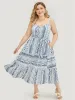 Geometric Print Belted Flutter Tiered Pocket Cami Dress sold by Bloomchic