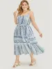 Geometric Print Belted Flutter Tiered Pocket Cami Dress sold by Bloomchic