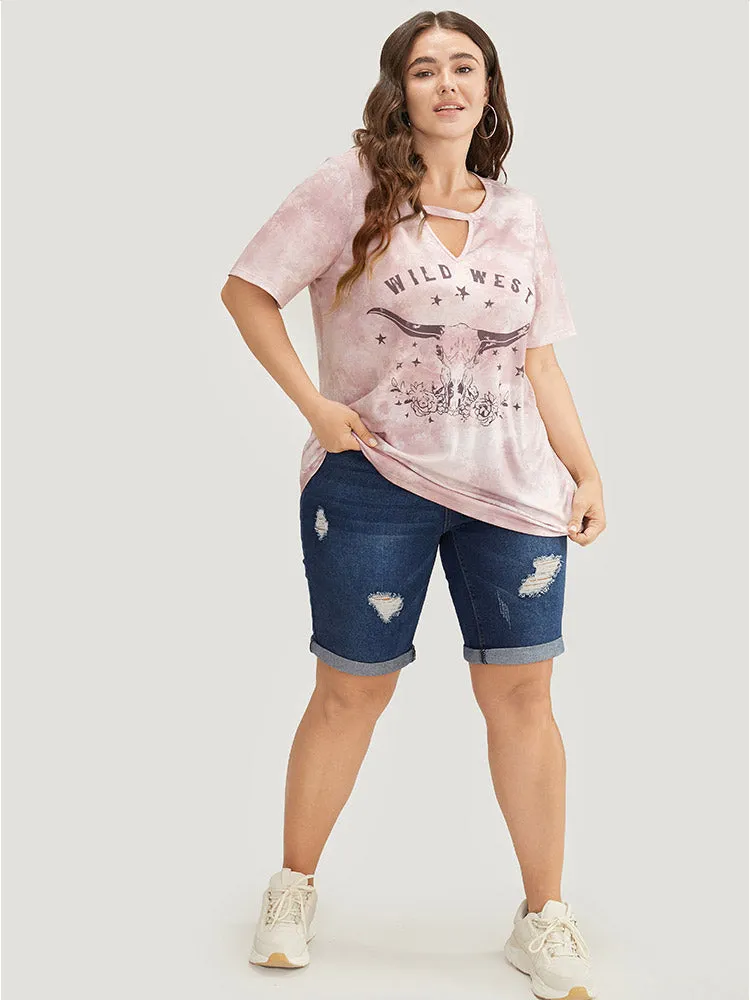Letter & Star Print Keyhole Tie Dye T-shirt sold by Bloomchic product image thumbnail 4