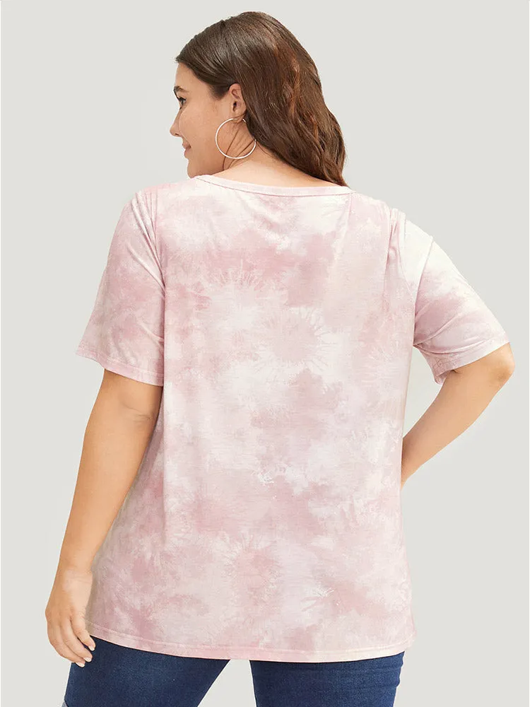 Letter & Star Print Keyhole Tie Dye T-shirt sold by Bloomchic product image thumbnail 3