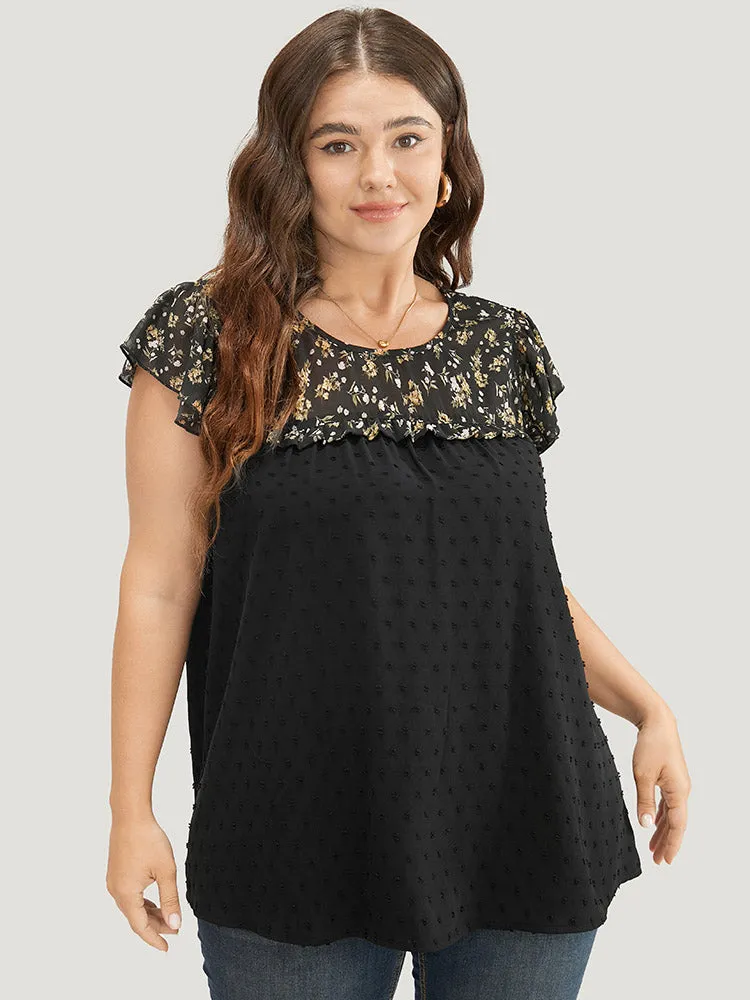 Ditsy Floral Patchwork Ruffle Cap Sleeve Blouse sold by Bloomchic product image thumbnail 2