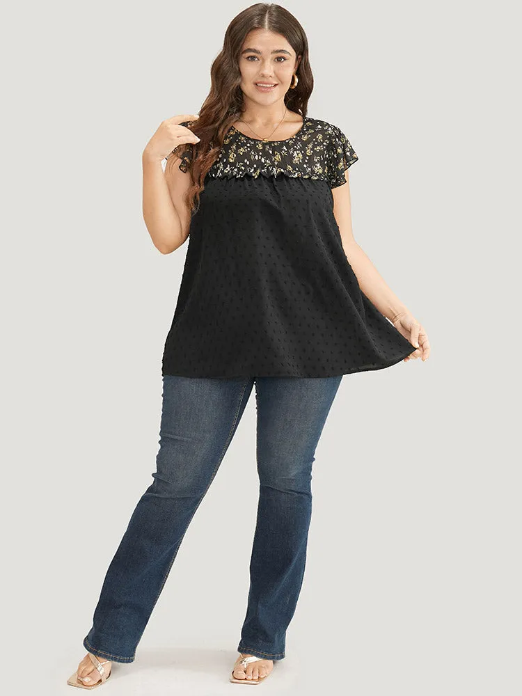 Ditsy Floral Patchwork Ruffle Cap Sleeve Blouse sold by Bloomchic product image thumbnail 3