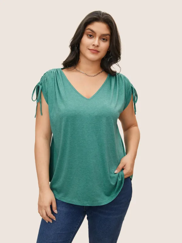 Solid Drawstring Dolman Sleeve T-shirt sold by Bloomchic