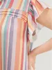 Striped Contrast Pleated Cap Sleeve Keyhole Frill Trim Blouse sold by Bloomchic