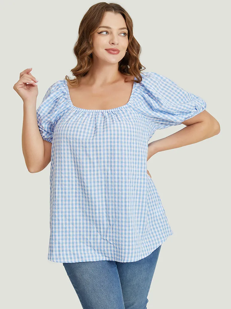 Gingham Print Square Neck Puff Sleeve Blouse sold by Bloomchic product image thumbnail 2