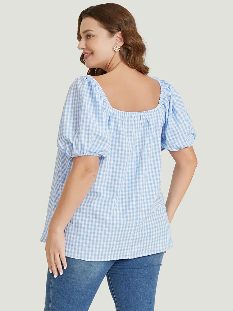 Gingham Print Square Neck Puff Sleeve Blouse sold by Bloomchic product image thumbnail 5