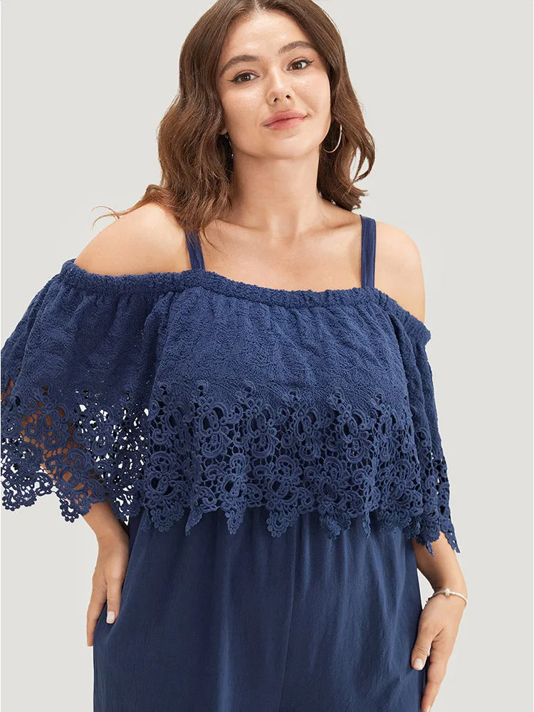 Plain Lace Trim Pocket Cold Shoulder Jumpsuit sold by Bloomchic product image thumbnail 5