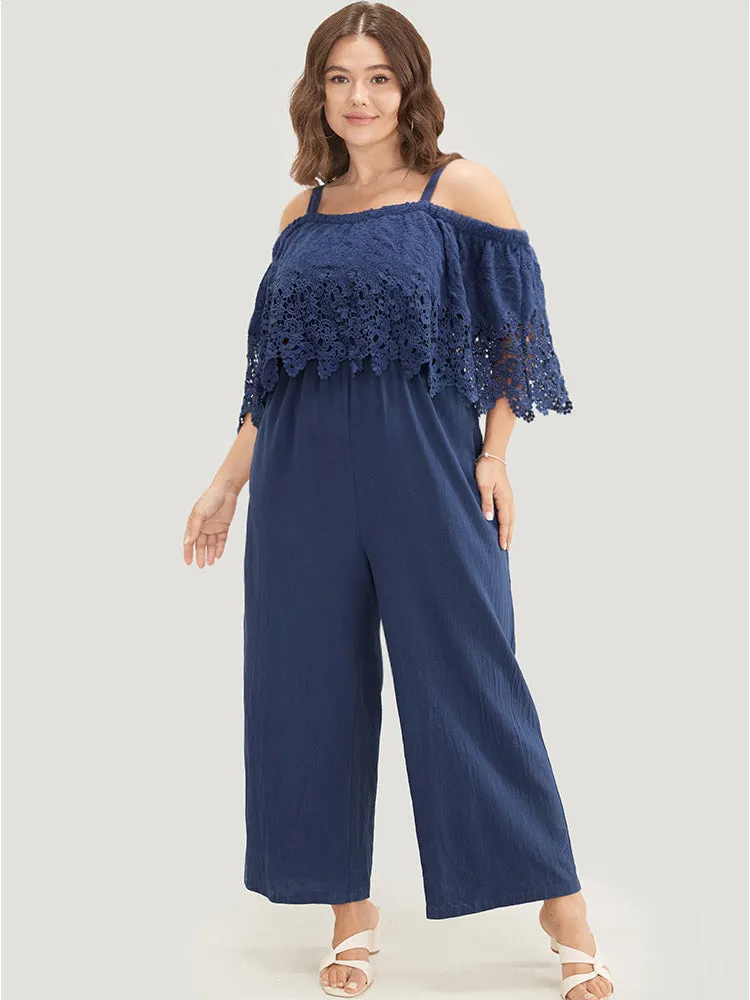 Plain Lace Trim Pocket Cold Shoulder Jumpsuit sold by Bloomchic product image thumbnail 2
