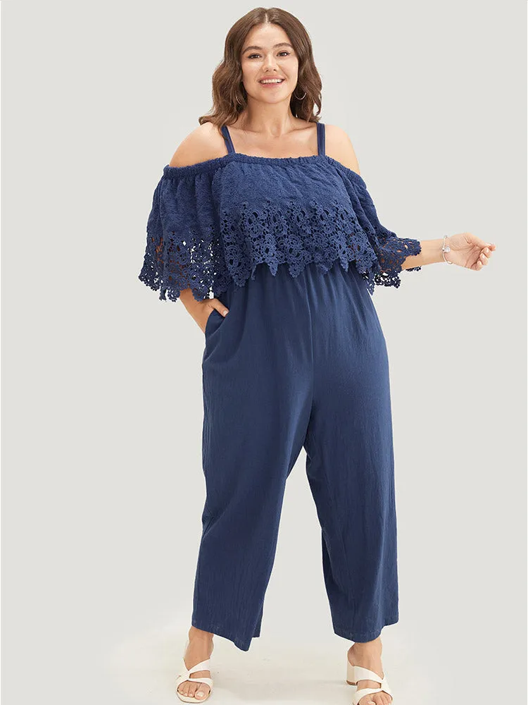 Plain Lace Trim Pocket Cold Shoulder Jumpsuit sold by Bloomchic product image thumbnail 3