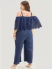 Plain Lace Trim Pocket Cold Shoulder Jumpsuit sold by Bloomchic