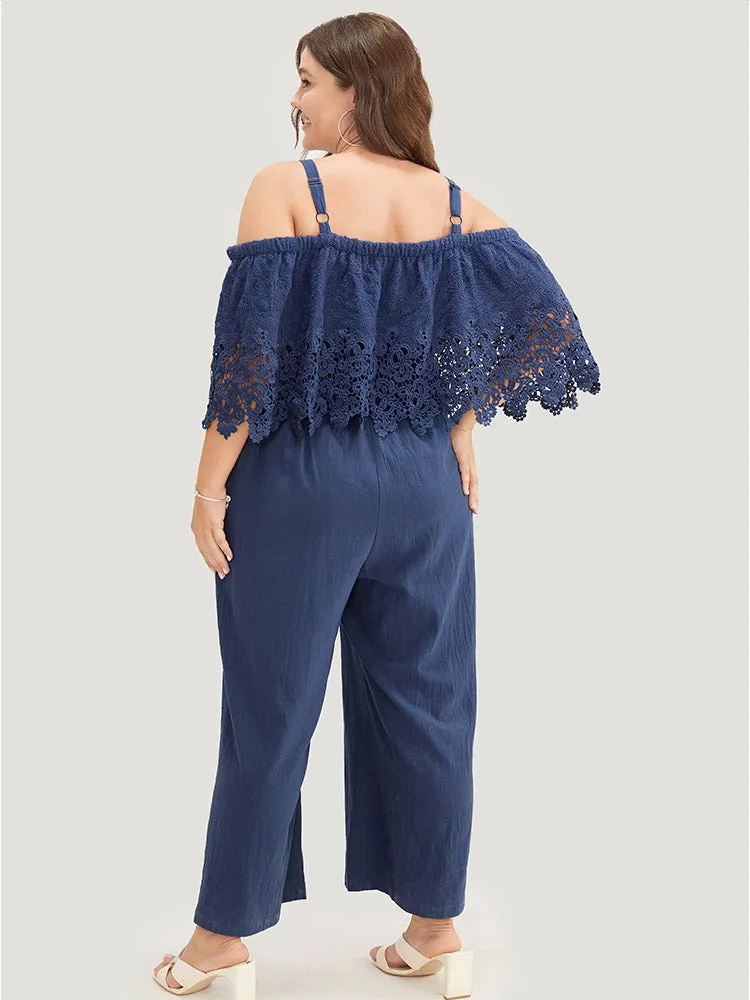 Plain Lace Trim Pocket Cold Shoulder Jumpsuit sold by Bloomchic product image thumbnail 4