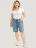 Skinny Moderately Stretchy Dark Wash Raw Hem Denim Shorts sold by Bloomchic