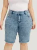 Skinny Moderately Stretchy Dark Wash Raw Hem Denim Shorts sold by Bloomchic