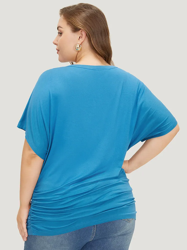 Solid Batwing Sleeve Ruched Hem T-shirt sold by Bloomchic product image thumbnail 3