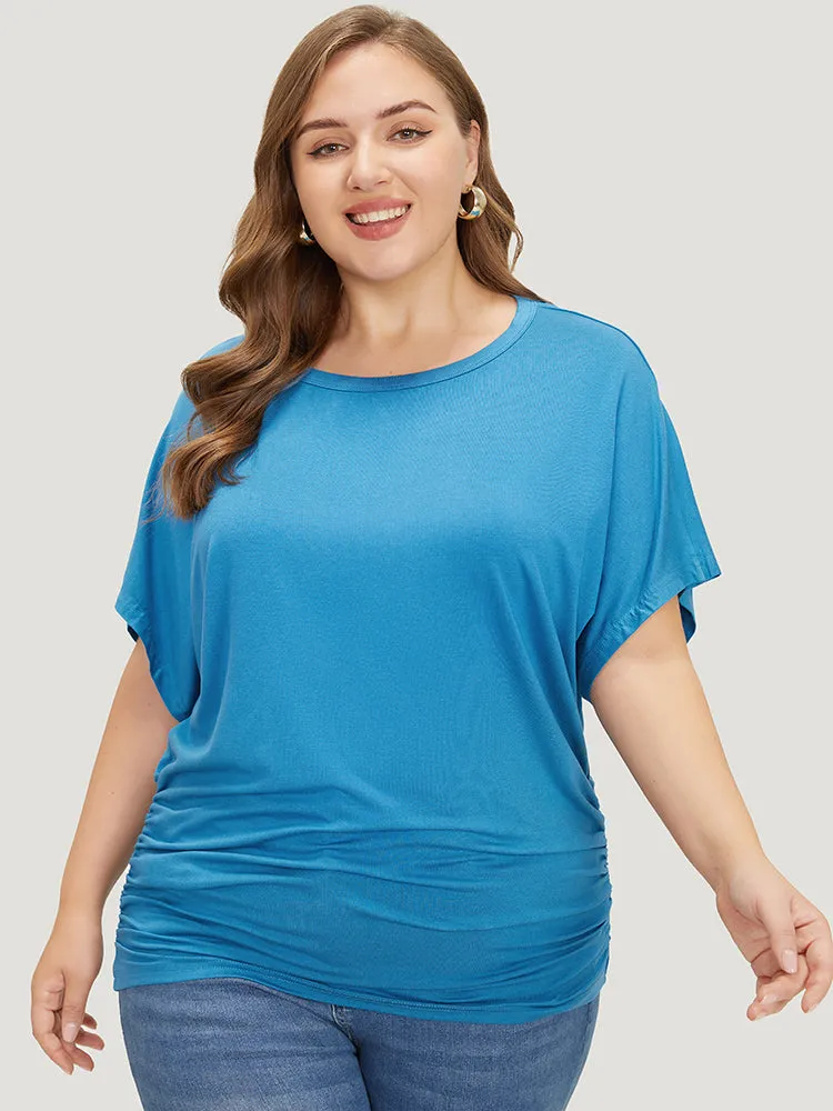Solid Batwing Sleeve Ruched Hem T-shirt sold by Bloomchic product image thumbnail 2