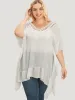 Solid Ruffle Trim Dolman Sleeve Lace Asymmetrical Hem Knit Top sold by Bloomchic