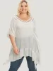 Solid Ruffle Trim Dolman Sleeve Lace Asymmetrical Hem Knit Top sold by Bloomchic