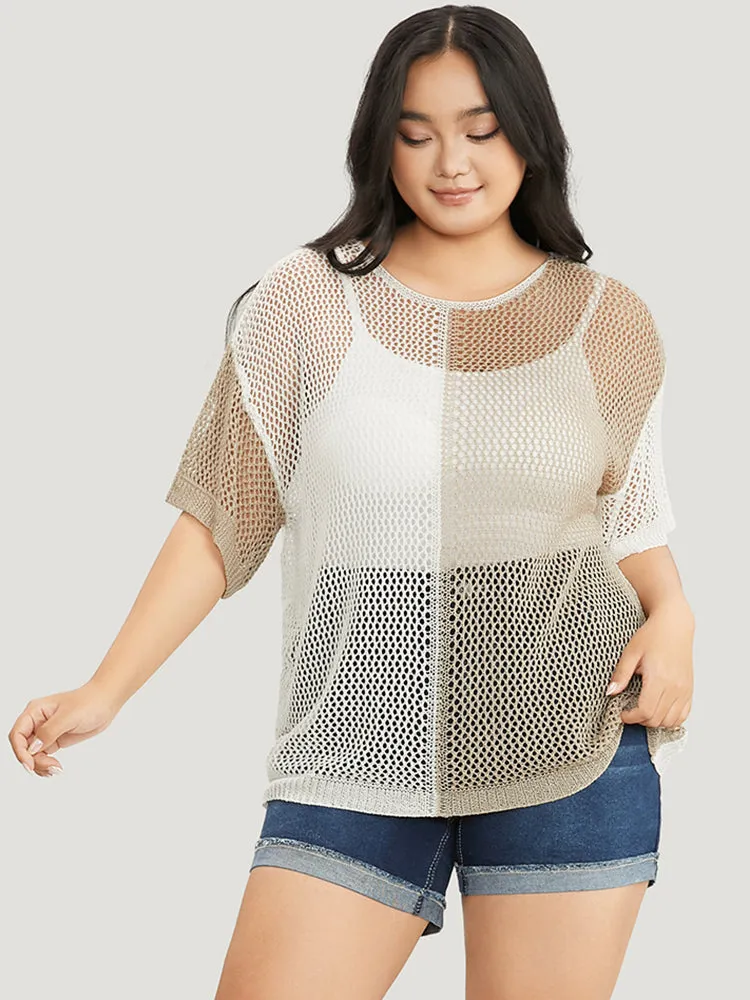 Colorblock Contrast Hollow Out Batwing Sleeve Knit Top sold by Bloomchic product image thumbnail 3