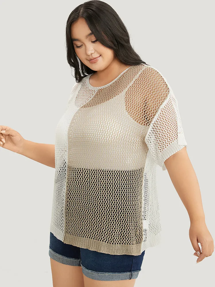 Colorblock Contrast Hollow Out Batwing Sleeve Knit Top sold by Bloomchic product image thumbnail 4