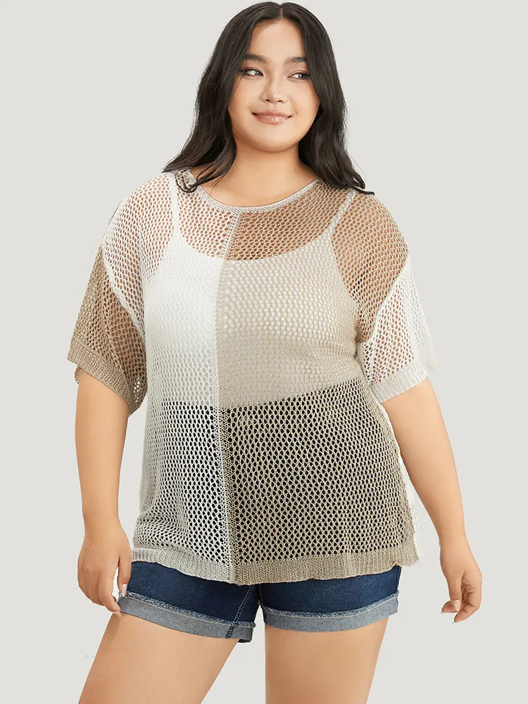 Colorblock Contrast Hollow Out Batwing Sleeve Knit Top sold by Bloomchic product image thumbnail 2