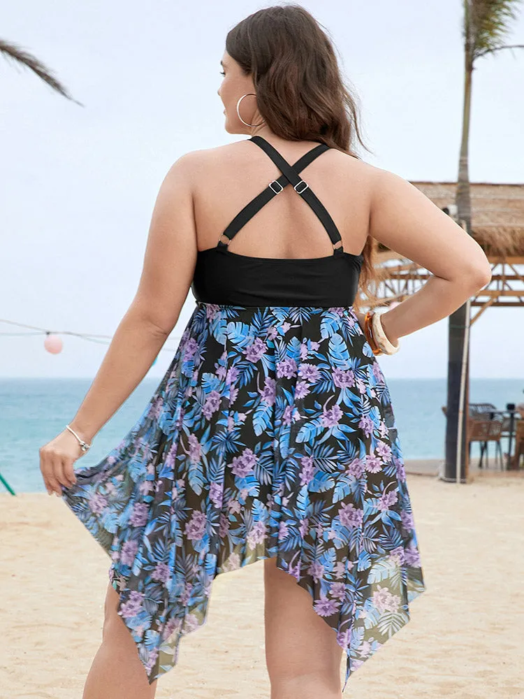 Floral Cut Out Halter Neck Hanky Hem Swim Dress sold by Bloomchic product image thumbnail 2