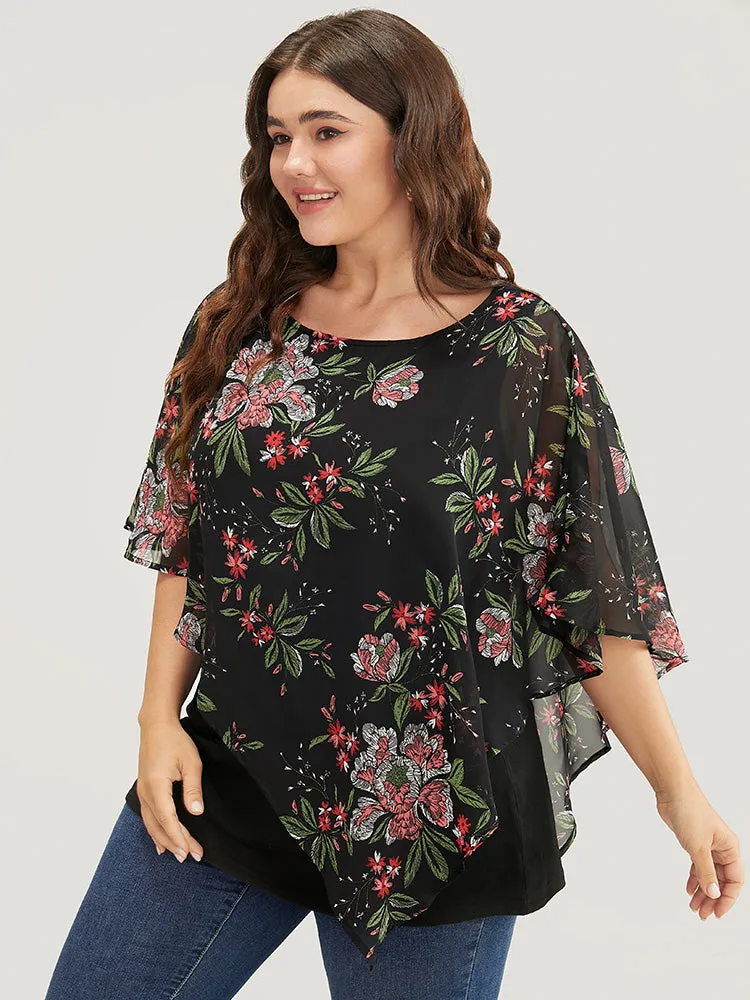 Floral Print Mesh Ruffle Sleeve T-shirt sold by Bloomchic product image thumbnail 3