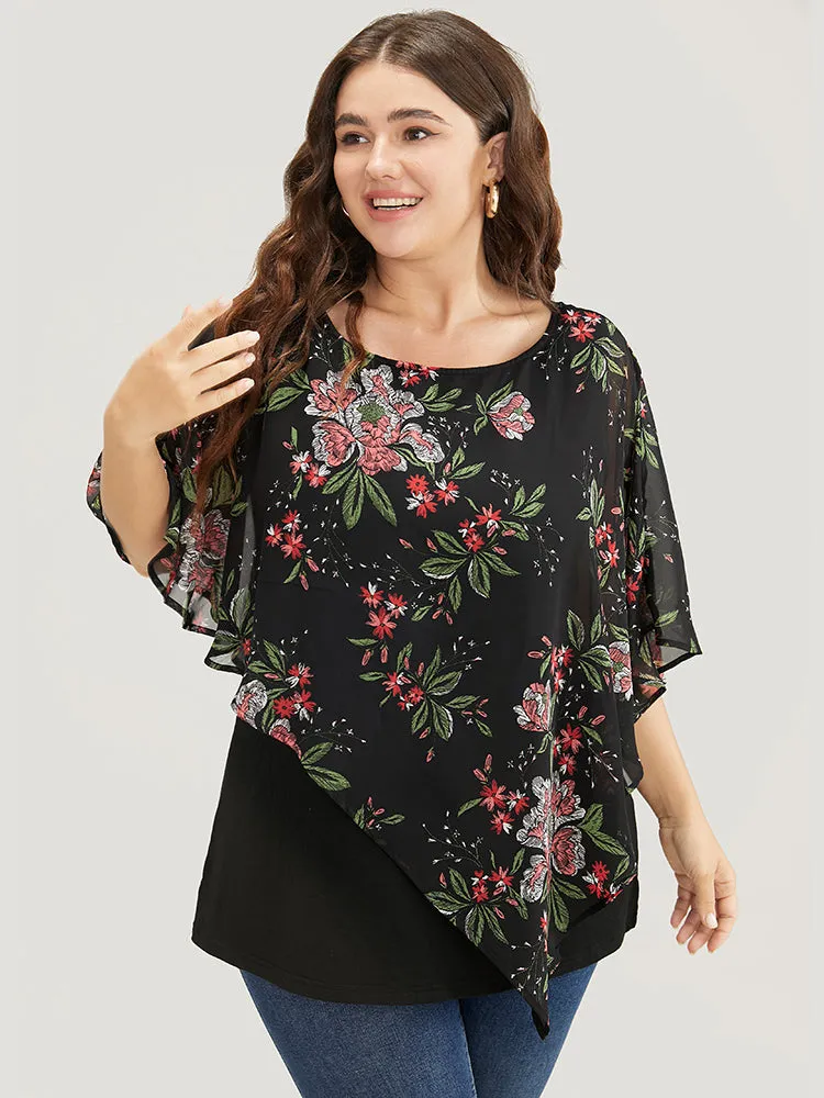 Floral Print Mesh Ruffle Sleeve T-shirt sold by Bloomchic product image thumbnail 4