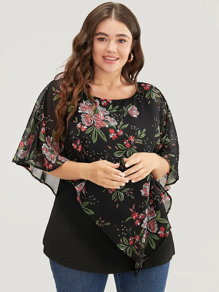 Floral Print Mesh Ruffle Sleeve T-shirt sold by Bloomchic product image thumbnail 5