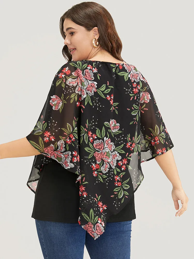 Floral Print Mesh Ruffle Sleeve T-shirt sold by Bloomchic product image thumbnail 2
