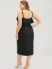 Solid Ruffle Trim Belt Pleated Detail Bodycon Cami Dress sold by Bloomchic