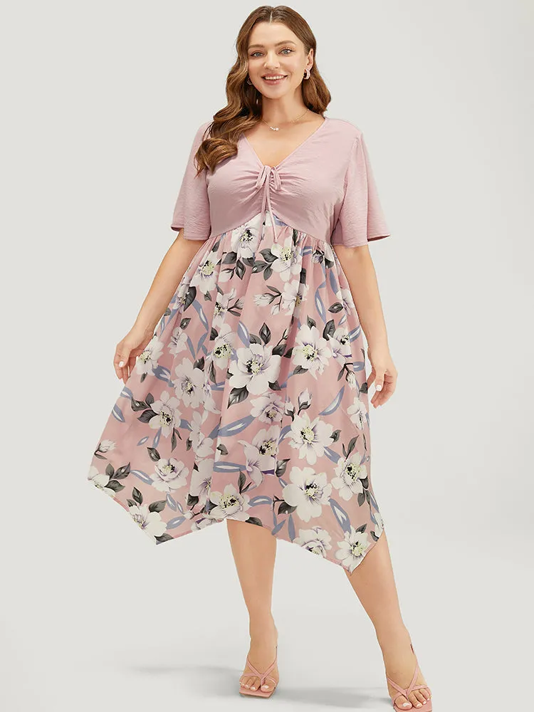 Floral Hanky Hem Ruffle Pocket Ruched Drawstring Dress sold by Bloomchic product image thumbnail 3