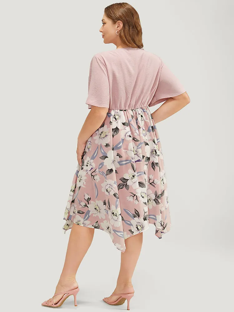 Floral Hanky Hem Ruffle Pocket Ruched Drawstring Dress sold by Bloomchic product image thumbnail 4