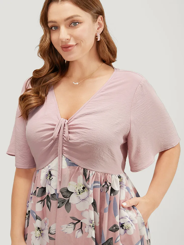Floral Hanky Hem Ruffle Pocket Ruched Drawstring Dress sold by Bloomchic product image thumbnail 5