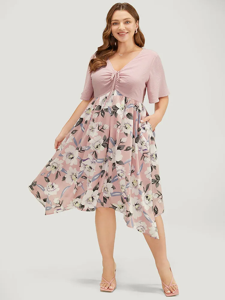 Floral Hanky Hem Ruffle Pocket Ruched Drawstring Dress sold by Bloomchic product image thumbnail 2