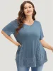 Solid Patchwork Crew Neck Lace Swing T-shirt sold by Bloomchic
