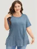 Solid Patchwork Crew Neck Lace Swing T-shirt sold by Bloomchic