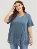 Solid Patchwork Crew Neck Lace Swing T-shirt sold by Bloomchic