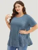 Solid Patchwork Crew Neck Lace Swing T-shirt sold by Bloomchic