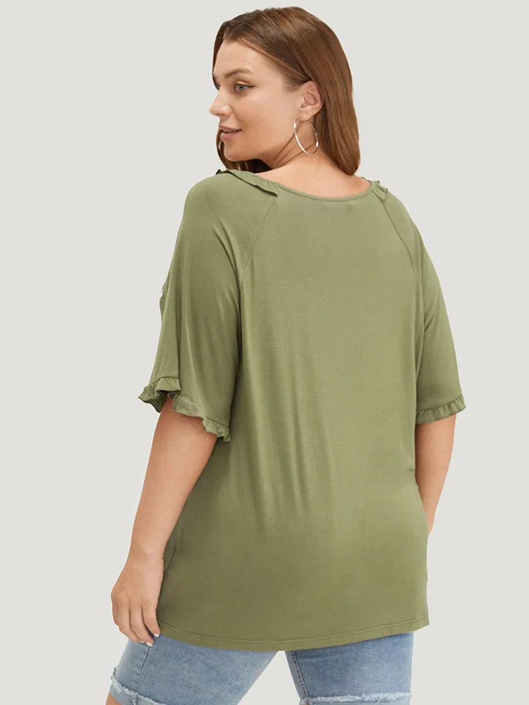 Star Embroidered Ruffle Trim Raglan Sleeve T-shirt sold by Bloomchic product image thumbnail 3