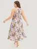 Floral Pocket Lace Insert Split Pompom Trim Halter Dress sold by Bloomchic