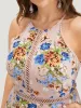 Floral Pocket Lace Insert Split Pompom Trim Halter Dress sold by Bloomchic