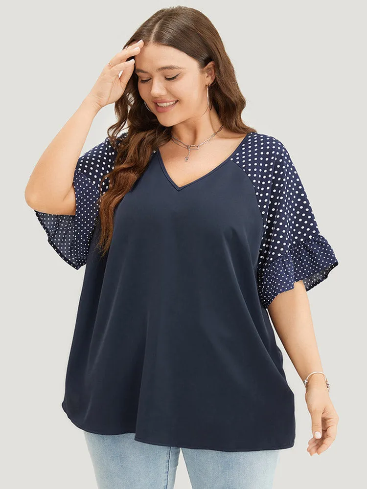 Polka Dot Raglan Sleeve Ruffle Trim Blouse sold by Bloomchic product image thumbnail 4