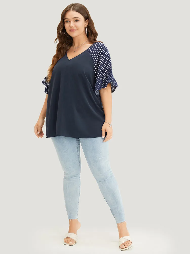 Polka Dot Raglan Sleeve Ruffle Trim Blouse sold by Bloomchic product image thumbnail 5