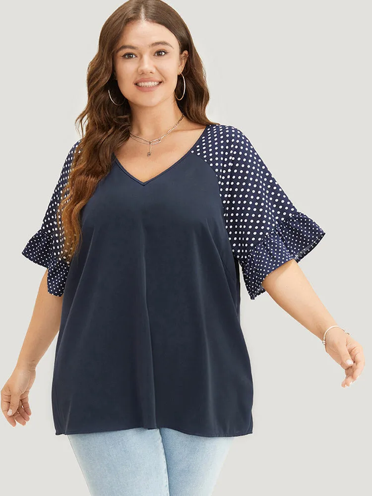 Polka Dot Raglan Sleeve Ruffle Trim Blouse sold by Bloomchic product image thumbnail 2