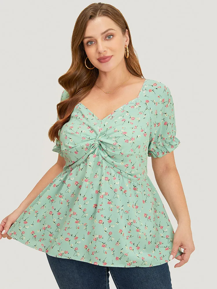 Ditsy Floral Twist Front Puff Sleeve Blouse sold by Bloomchic product image thumbnail 2