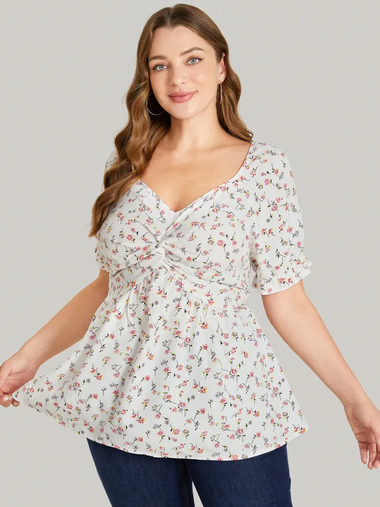 Ditsy Floral Twist Front Puff Sleeve Blouse sold by Bloomchic product image thumbnail 5