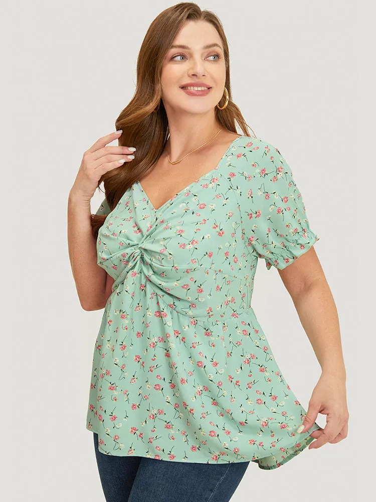 Ditsy Floral Twist Front Puff Sleeve Blouse sold by Bloomchic product image thumbnail 3