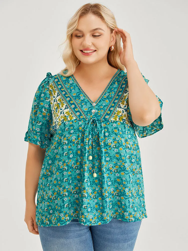 Bandana Ruffle Trim Knot Front Button Detail Blouse sold by Bloomchic product image thumbnail 3
