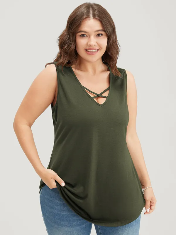 Plain Crisscross Deep V Neck Tank Top sold by Bloomchic