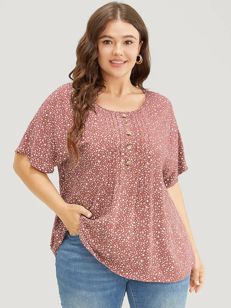 Ditsy Floral Pleated Front Button Detail Blouse sold by Bloomchic product image thumbnail 4